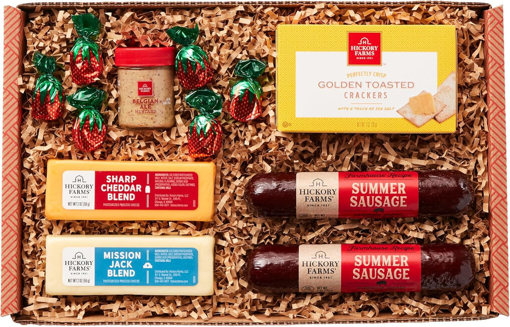Hickory Farms Farmhouse Meat & Cheese Food Gift Basket (Small) - Box Set | Charcuterie Board Food | Summer Sausage | Father's Day | Mother's Day | Easter | Christmas | Holiday | Housewarming | Gourmet | Sympathy | Care Package