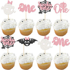 Rsstarxi 30 Pack Halloween Cupcake Toppers Spooky One Girl First Birthday Cupcake Decorations Ghost Bat Spider Pumpkin Cupcake Picks for Halloween Baby Shower 1st Birthday Party Cake Decorations