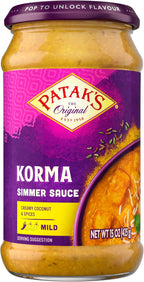 Patak’s Korma Simmer Sauce - Mild and Creamy Korma with Coconut & Spices - Gluten-Free & Vegetarian Authentic Indian Sauce - Perfect for Quick & Easy Curry Dishes - 15oz Jar (Pack of 3)