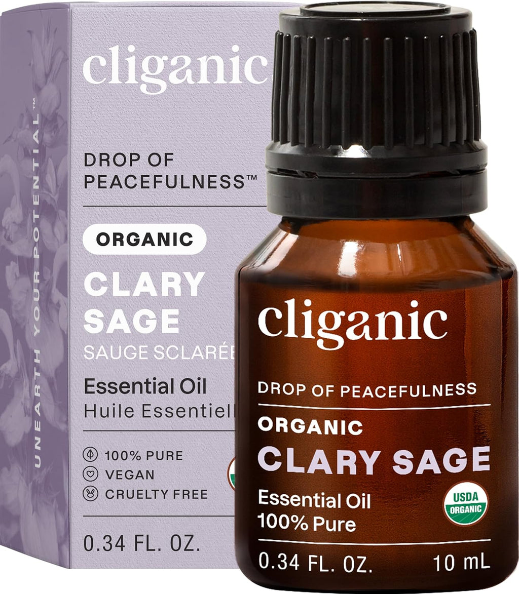 Cliganic Organic Clary Sage Essential Oil, 100% Pure Natural for Aromatherapy | Non-GMO Verified