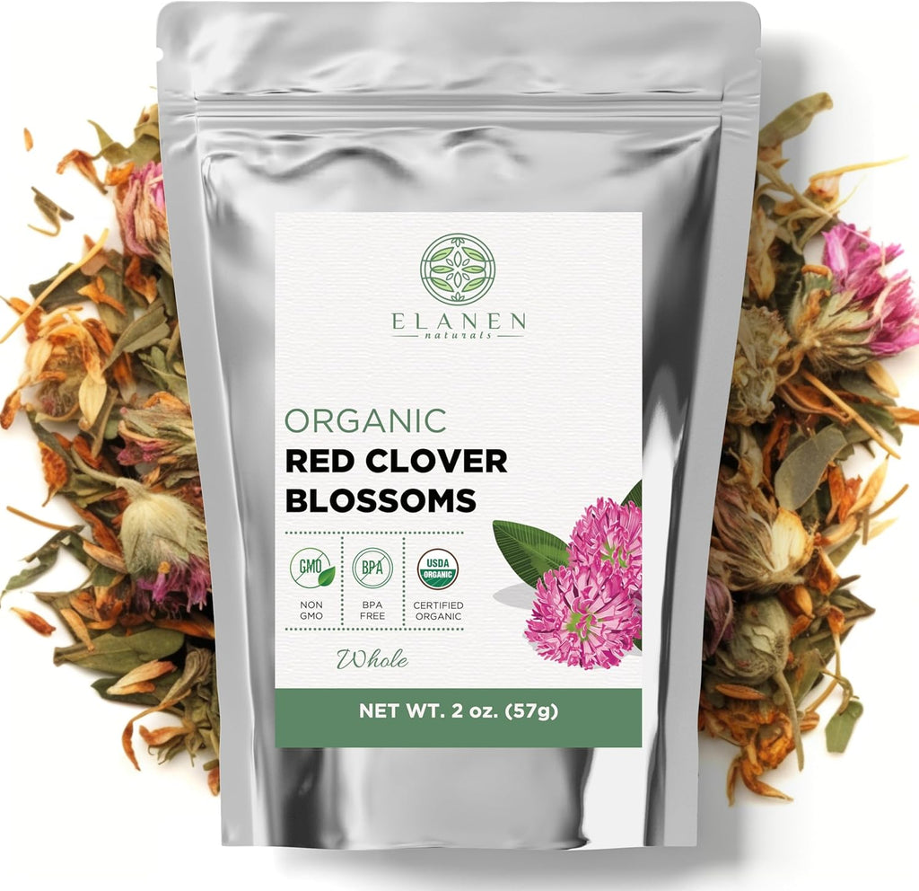 Organic Red Clover Blossoms 2 oz. (57g), USDA Certified Organic Red Clover Blossom Tea, Whole