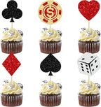 Ephlyn 24Pcs Casino Cupcake Toppers Poker Game Chips Player Las Vegas Theme Gambling Cupcake Picks Vegas Casino Night Poker Theme Birthday Party Cake Decorations Supplies