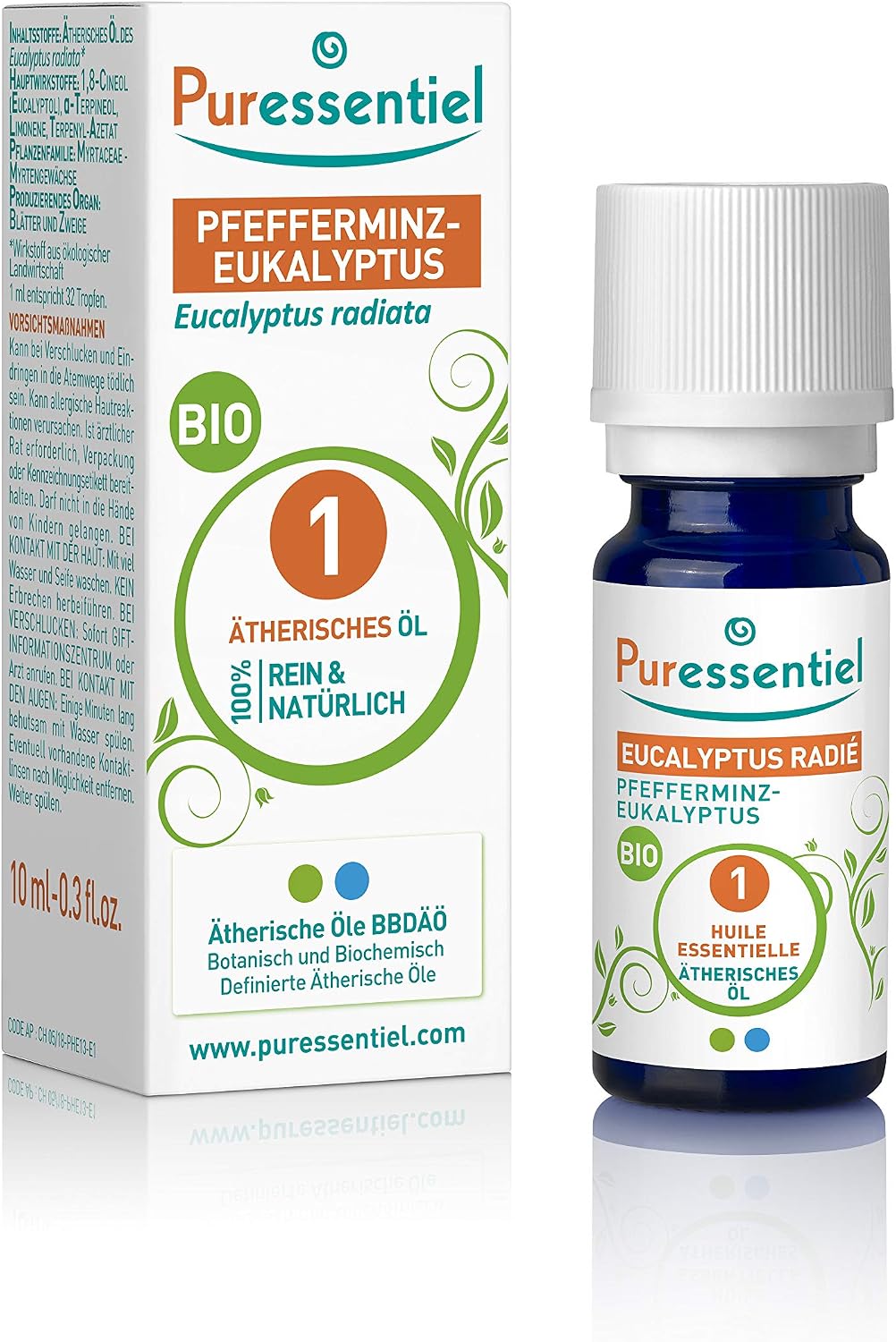 Puressentiel Organic Essential Oil - Pure and Natural Essential Oils - Oil Blends No Solvents, Fillers and Synthetic Fragrances - Essential Oils for Home, Body and Skin - Eucalyptus Radie - 0.3 oz