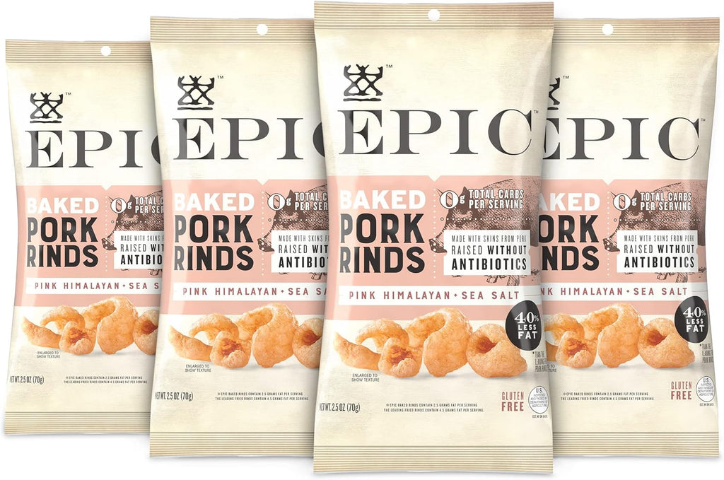 EPIC Pink Himalayan Salt Pork Rinds, Keto Consumer Friendly, 4Ct Box 2.5oz bags (Pack of 4)