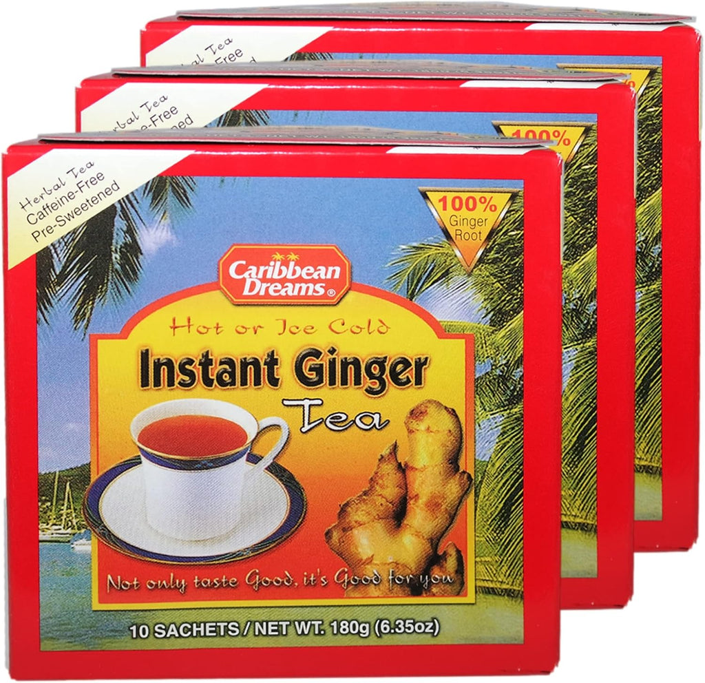 Caribbean Dreams Instant Ginger Tea, Sweetened, 18g (Pack of 3) - Total 30 Tea Bags