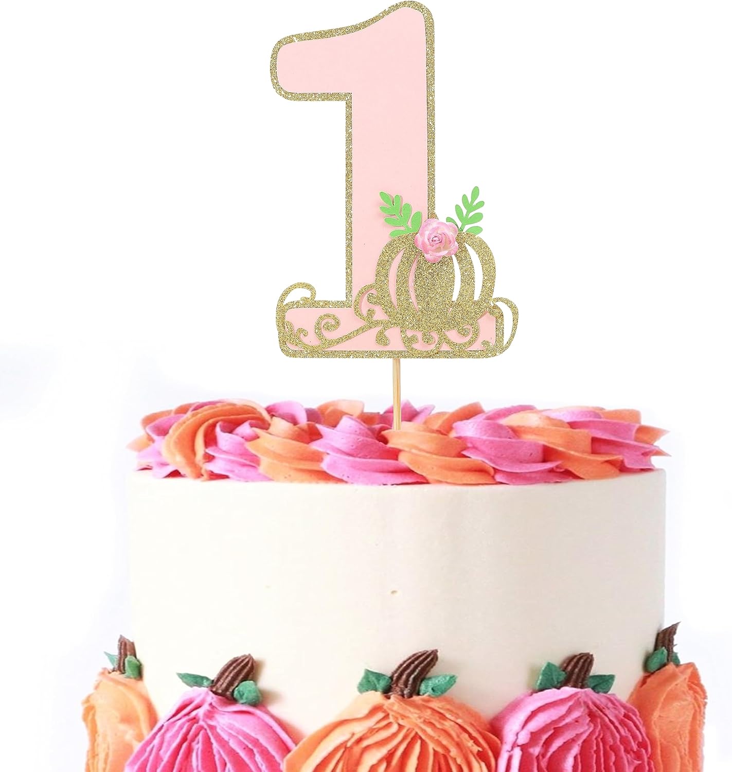 Little Pumpkin One Cake Topper - Girl First Birthday Cake Topper, Pumpkin 1st Birthday Party Decorations, Fall Party Decorations (Pumpkin One Cake Topper Pink)