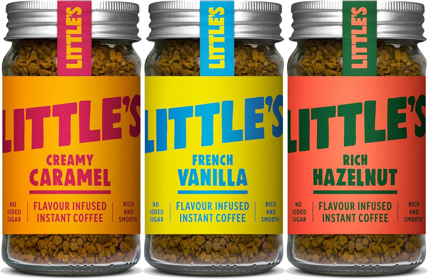 Little’s Flavored Instant Coffee Gift Set – Caramel, French Vanilla & Hazelnut – No Added Sugar, Freeze-Dried Instant Coffee, Hot or Cold, 3 Jars 1.76 oz Each