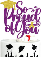 So Proud of You Cake Topper, Congrats Grad/Class of 2026, Holy Sh*t You Graduate, High School College Universary Party Decorations Supplies, Purple and Gold Glitter