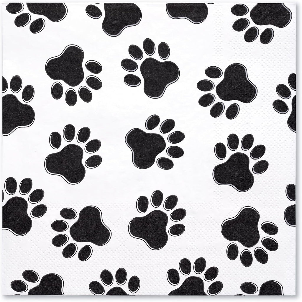 WRAPAHOLIC 50Pcs Paw Print Napkins - 3 Ply Adorable Dog or Cat Party Disposable Paper Luncheon Napkin for Puppy Party Supplies Tableware - 6.5 x 6.5 In