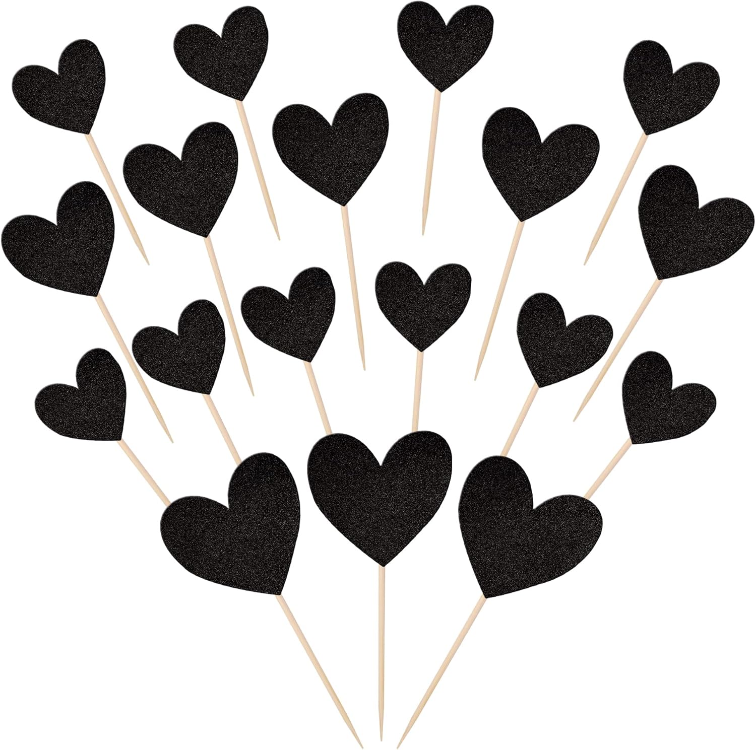 30 PCS Love Heart Cupcake Toppers Glitter Sweet Love Cupcake Picks Bridal Shower Wedding Engagement Cake Decorations for Valentine's Day Baby Shower Birthday Anniversary Party Supplies Black