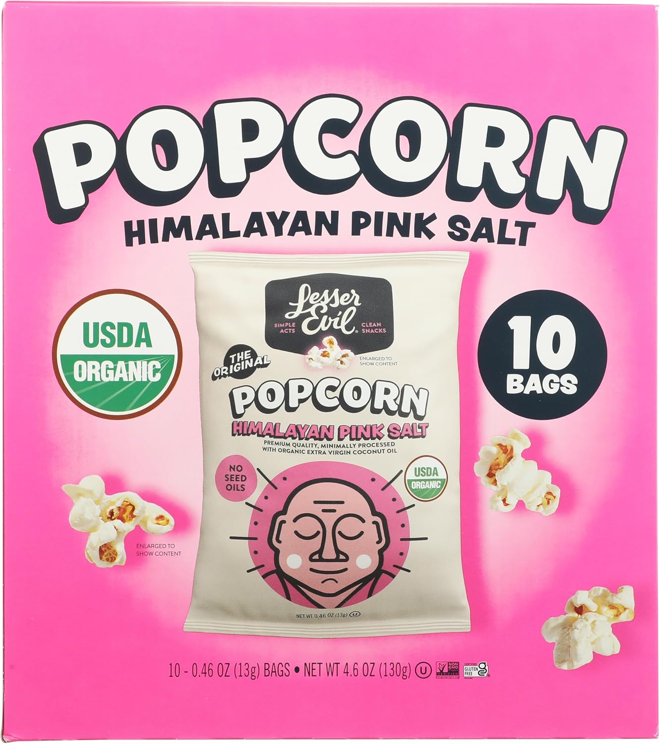 LESSEREVIL Organic Himalayan Pink Salt Popcorn 10Ct, 4.6 OZ