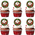 50 PCS Edible Merry Christmas Wreath Cake Decorations Edible Xmas Santa Claus Party Cake Toppers Wafer Paper Christmas Decorations for Xmas Themed Baby Shower Birthday Party Cake Decorations Supplies