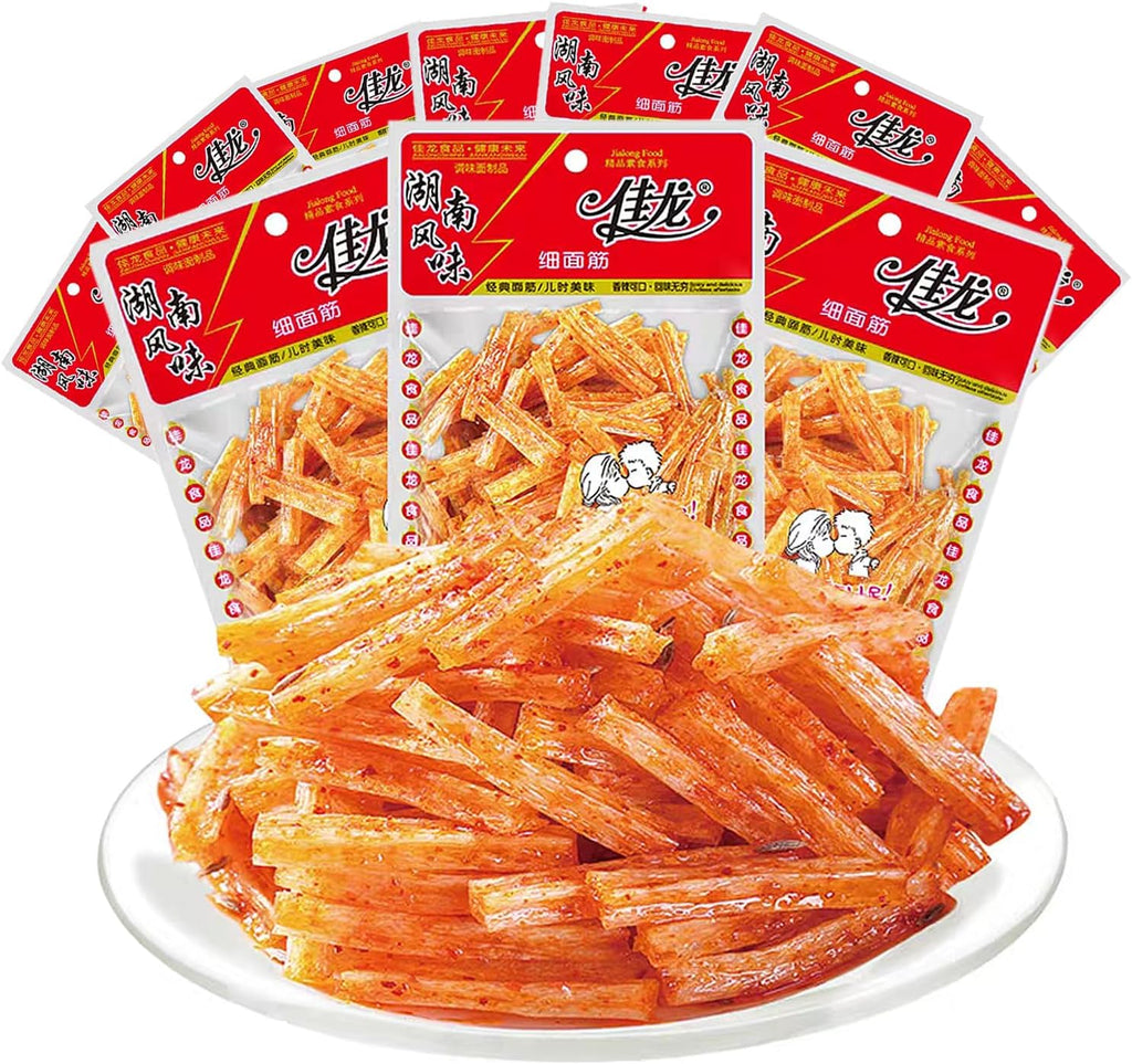 Mini Spicy Gluten Strips (La Tiao), Sweet & Spicy Flavor, hot strip, Irresistibly Chewy,latiao chinese snack (0.6oz Pack)Asian Snacks,辣条 10Pack