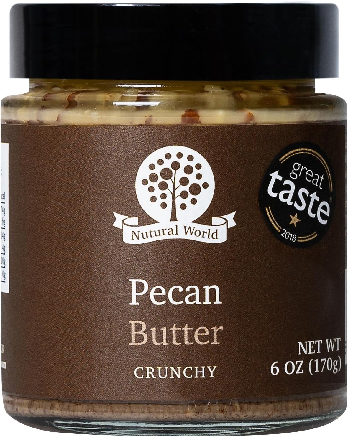 Nutural World - Crunchy Pecan Nut Butter 6 Oz (170g) Great Taste Award winner - Pure 100% single ingredient