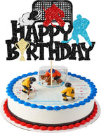 1Pc Hockey Happy Birthday Cake Topper Glitter Ice Hockey Player Sports Theme Cake Pick Decorations for Hockey Theme Baby Shower Boys Girls Birthday Party Supplies Black