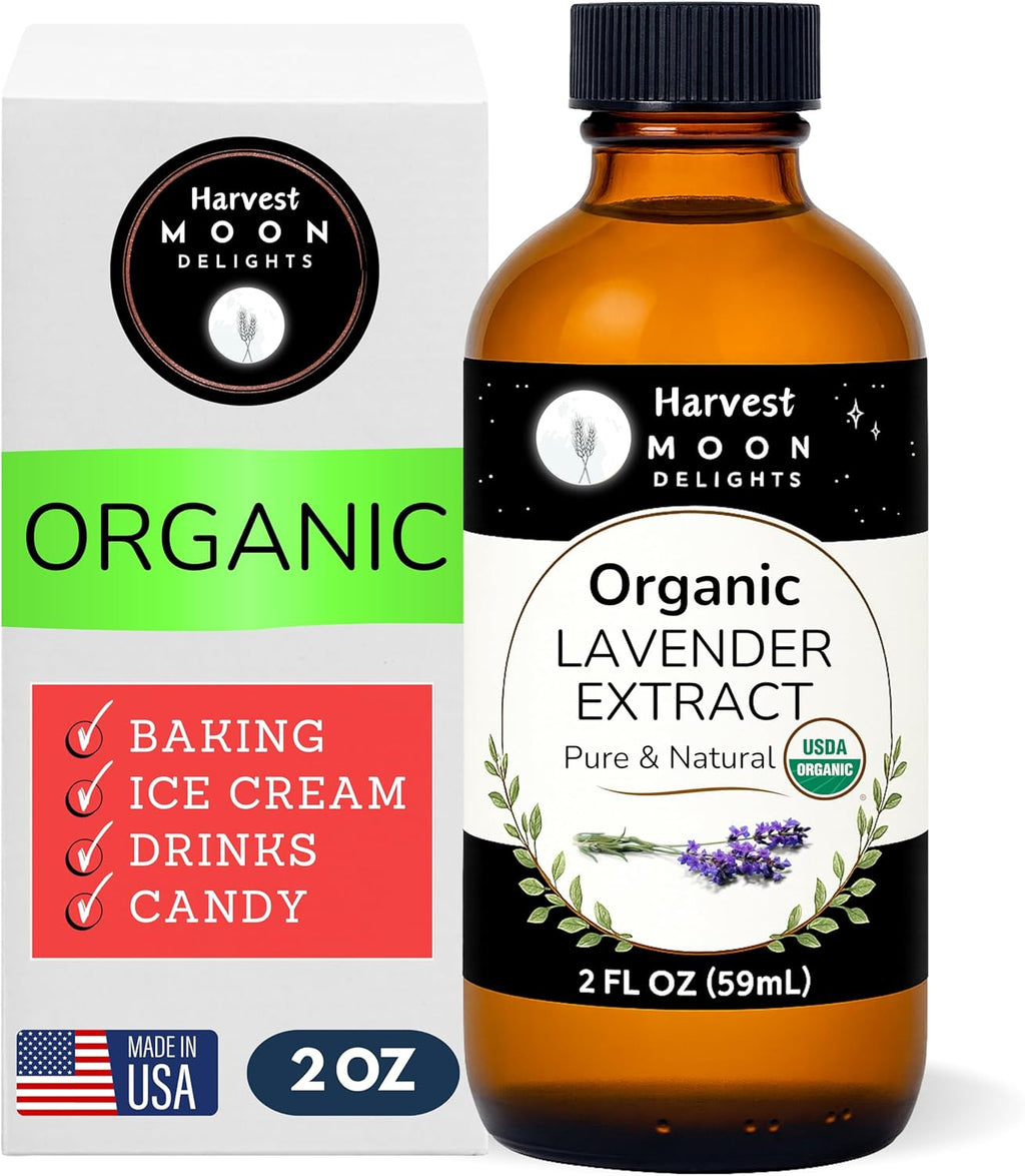 Organic Lavender Extract for Baking, Ice Cream, Drinks, and Candy - 2 oz - By Harvest Moon Delights - Food Grade - Lavender Flavoring for Drinks