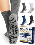 Pembrook Non Slip Crew Grip Socks Men & Women - 4 Pairs | Non Slip Socks for Elderly, Hospital, Pilates, Yoga, Barre, Home
