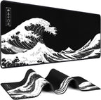 Mouse Pad Gaming - Desk Mat for Keyboard and Mouse - Kanagawa Large Mouse Pad for Desk, Japanese Sea Wave Mousepad (31.5 x 11.8inch) with Non-Slip Base, Desks Pad Mat for Game, Office and Home