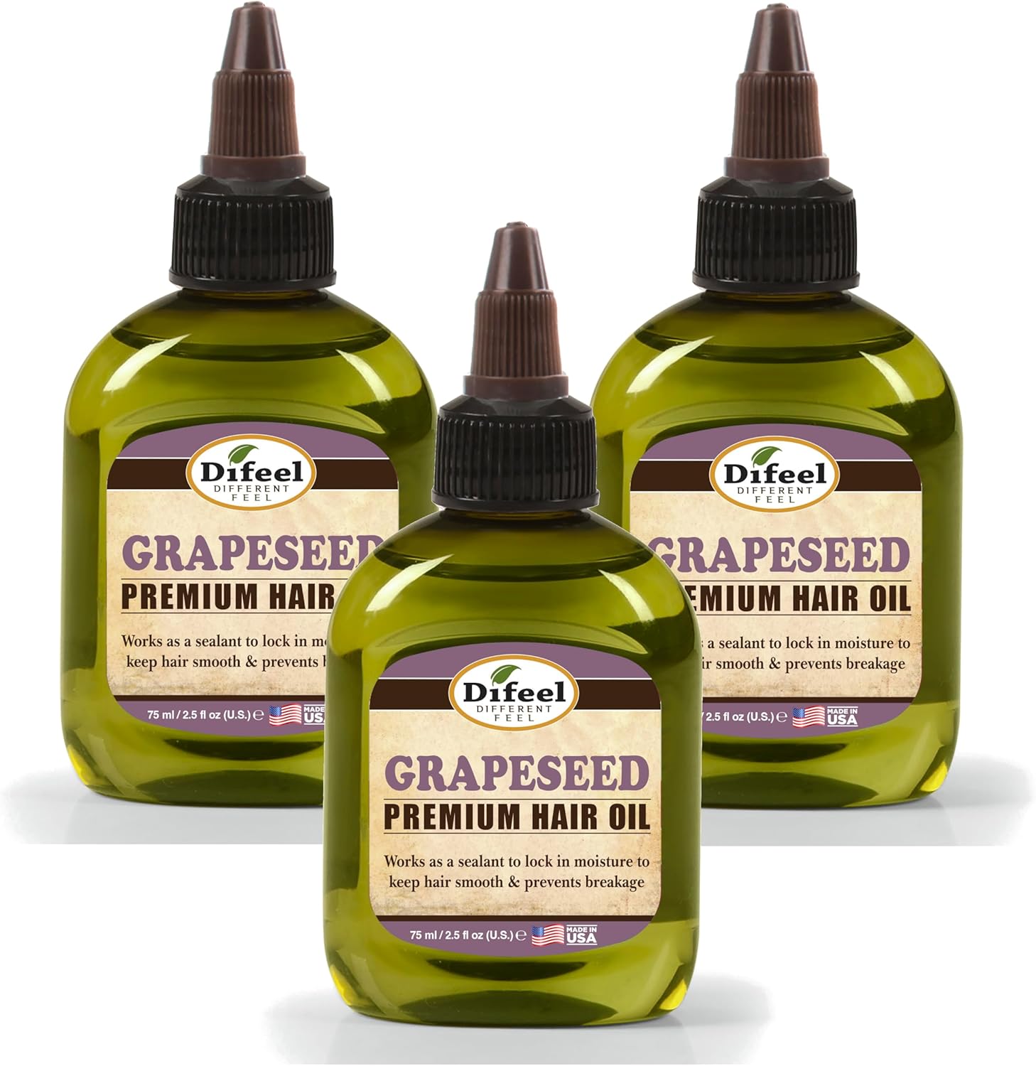 Difeel Grapeseed Premium Hair Oil 2.5 oz. (PACK OF 3) - Natural Grapeseed Oil for Hair