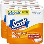 Scott ComfortPlus Toilet Paper, 36 Triple Rolls, 231 Sheets per Roll, Septic-Safe, 1-Ply Toilet Tissue