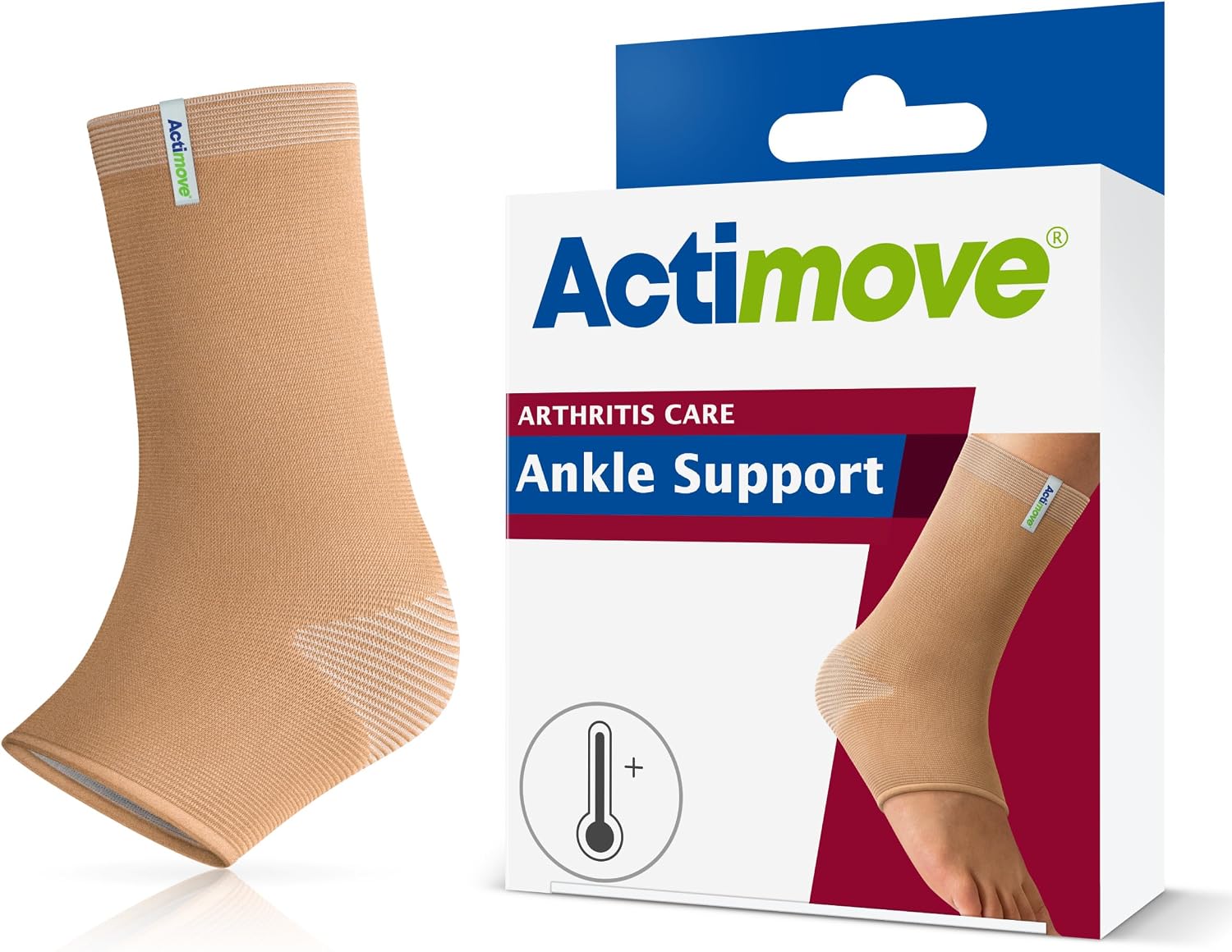Actimove Arthritis Care Ankle Support with Heat-retaining Fabric – Drug-free Pain Management for Arthritis, Increases Blood Circulation – Left/Right Wear – Beige, Small