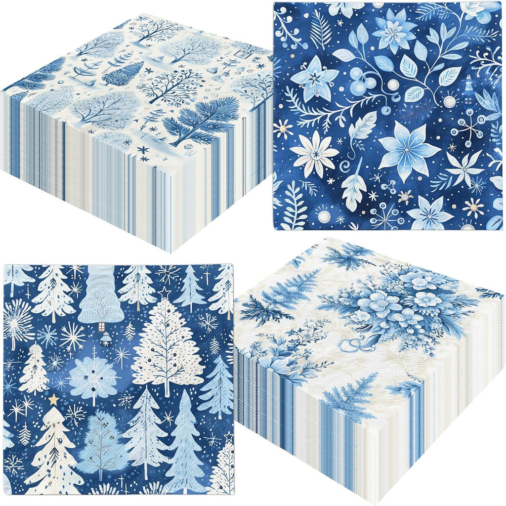 40pcs Winter Napkins Decorations,Blue Winter Christmas Napkins,Christmas Tree Xmas Reindeer Napkin for Winter Holiday Party Xmas Birthday Party Supplies