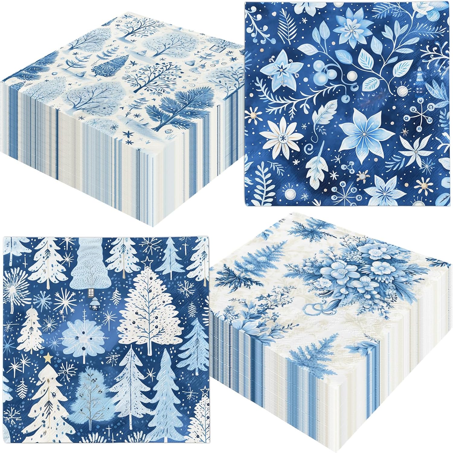 40pcs Winter Napkins Decorations,Blue Winter Christmas Napkins,Christmas Tree Xmas Reindeer Napkin for Winter Holiday Party Xmas Birthday Party Supplies