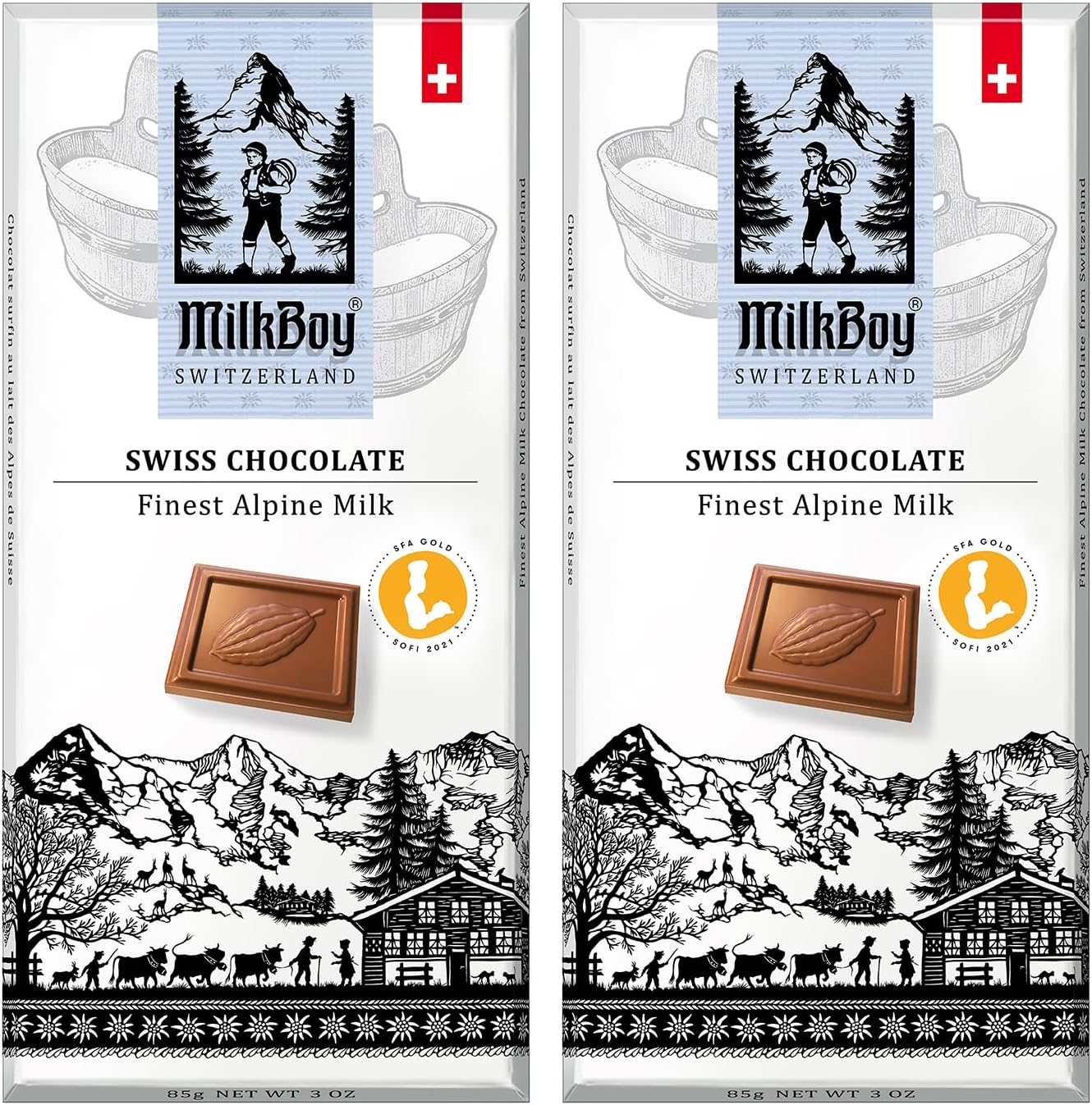 Milkboy Swiss Chocolates Chocolate Bars - Premium Swiss Alpine Milk Chocolate - Smooth European Milk Chocolates Gift - Sustainably Farmed Cocoa - Gluten Free - 3 oz, Pack 2