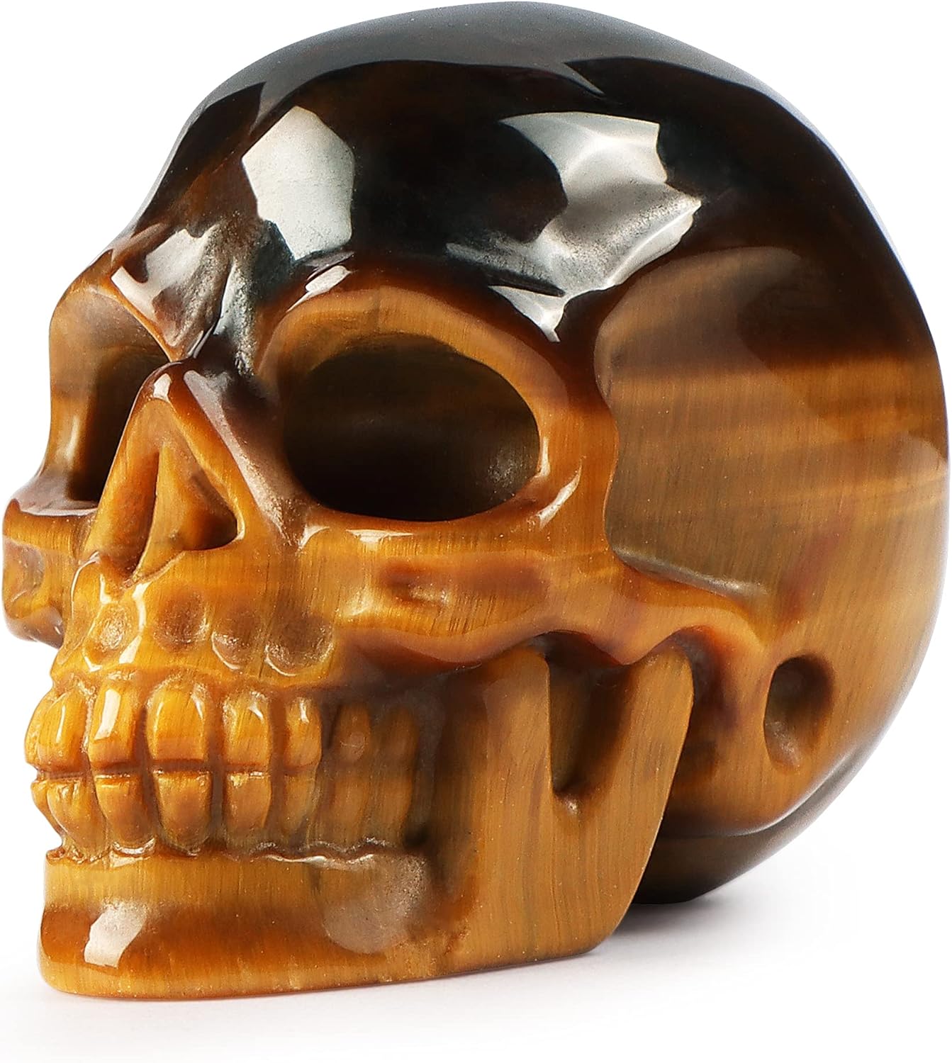 Artistone 2''Tigers Eye Crystal Skull Head Statue Decor,Hand Carved Gemstone Quartz Human Skull Figurine Sculpture Healing Stones for Closet,Fireplace,Home Decoration