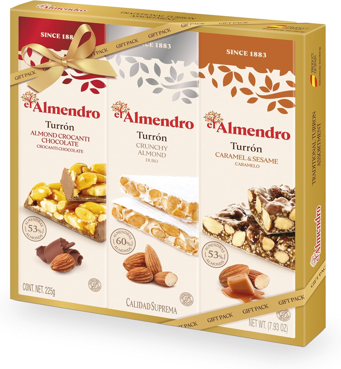 Turron Turrones From Spain, El Almendro Turrones De Chocolate Crocanti, Crunchy Almond Duro, Caramel & Sesame Holiday Variety Christmas Candy Brittle