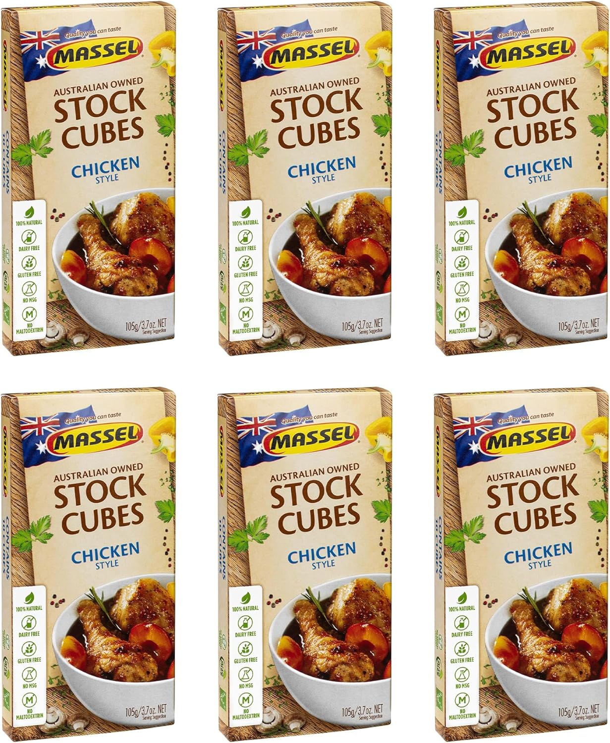 Massel Ultracube Stock Cubes Chicken Style Broth - No MSG, Gluten-Free, Bulk Pack (6 x 105g)