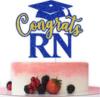 Congrats RN Cake Topper, RN Graduation Cake Decorations, Congrats Nurse BSN RN Decor, 2026 Medical Nursing School Graduation Party Decorations (Blue and Gold)