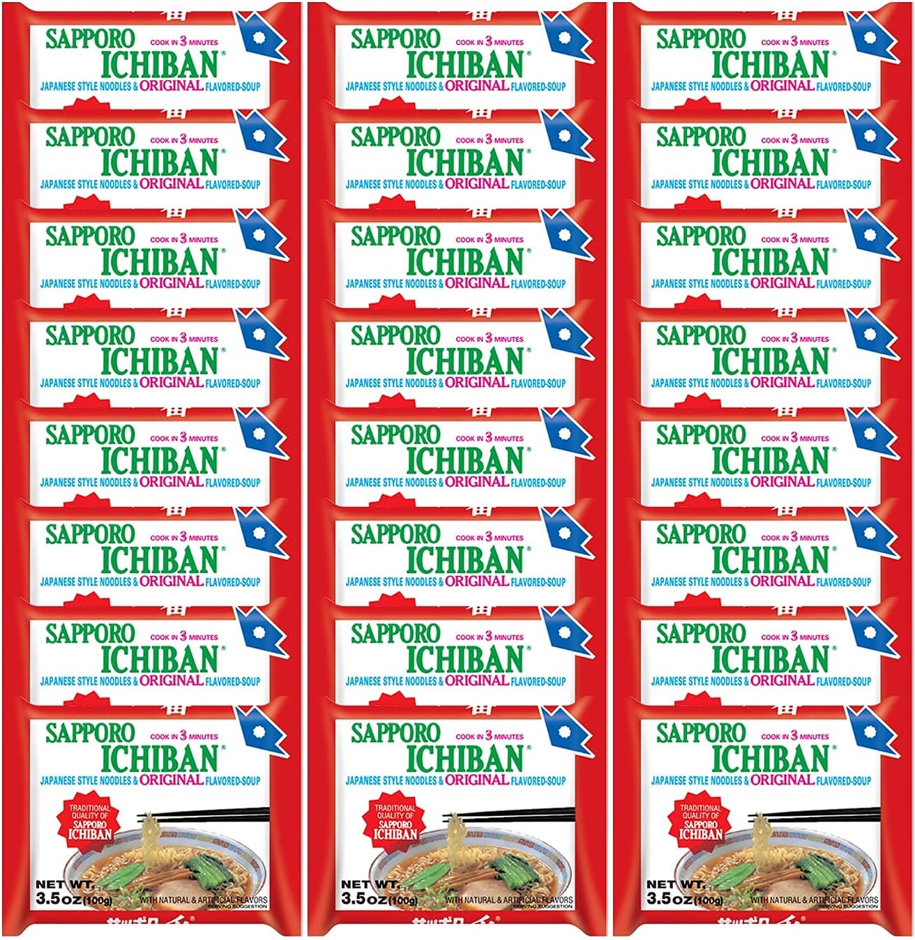 stickerless New [SAPPORO ICHIBAN] Ramen Noodles, Original Soy Sauce Flavor, No.1 Tasting Japanese Instant Noodles (3.5 Oz) (24 pouches)