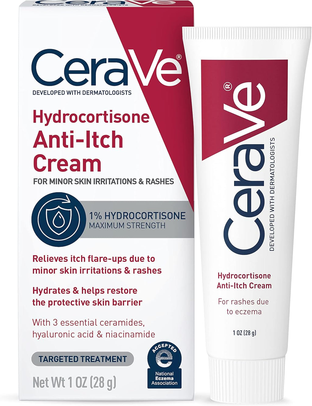 CeraVe 1% Hydrocortisone Anti-Itch Cream, Fragrance-Free Relief for Eczema-Prone & Dry Skin, 1 Ounce