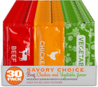 SAVORY CHOICE Reduced Sodium Beef, Chicken and Vegetable Broth Concentrate, 30 Packets (10/Flavour - 9.6g) - Gluten-Free, Diary-Free Broth Concentrate