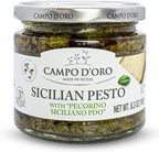 CAMPO D'ORO - Basil Pesto with Pecorino, Sicilian Creamy Pesto Recipe. Net Wt 6.35 oz (180g)