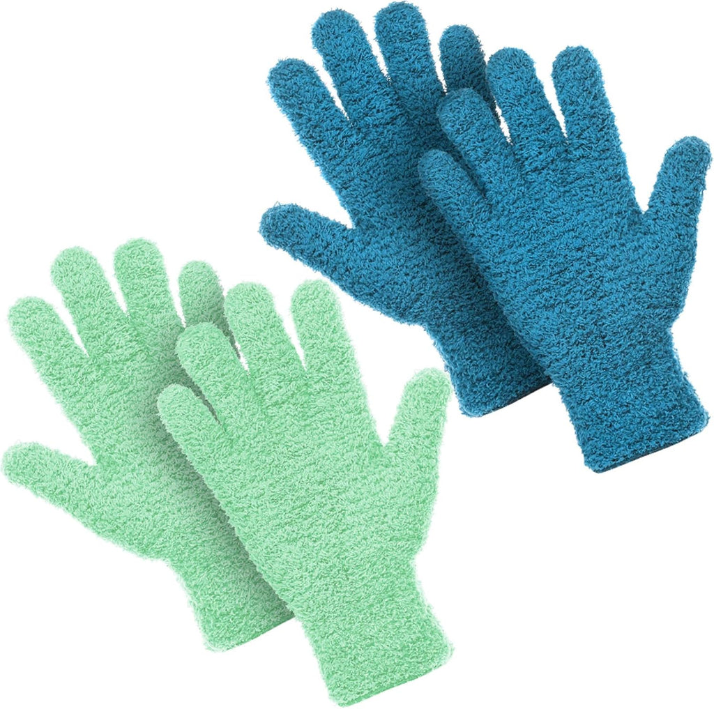 Patelai 2 Pairs Microfiber Gloves for plants Dusting Cleaning Glove Mittens House Cars Blinds Dusting(Blue, Grass Green,Large)