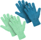 Patelai 2 Pairs Microfiber Gloves for plants Dusting Cleaning Glove Mittens House Cars Blinds Dusting(Blue, Grass Green,Large)