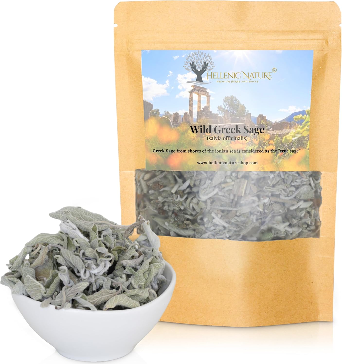 Wild Greek SAGE Dried Premium Quality - Handpicked and Air-Dried (salvia officinalis) 40g (1.41oz) in DoyPack with ZipLock for Awesome Freshness and Aroma - Mediterranean Seasoning