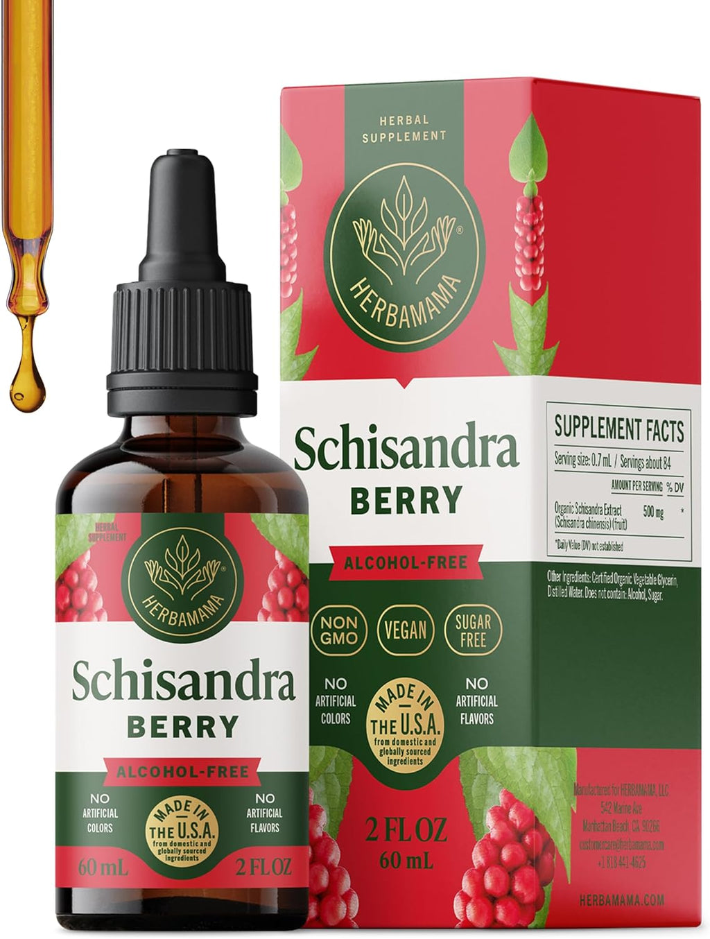HERBAMAMA Schisandra Berry Supplement – Schisandra Extract for Stress Relief Support & Cortisol Support – Vegan, Non-GMO, Alcohol & Sugar-Free Calm Supplement, 28-Day Supply