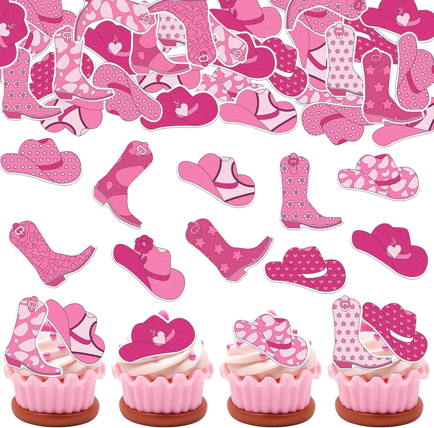 36PCS Edible Cowgirl Cupcake Toppers Wafer Ppaer HorseShoe Hat Cupcake Picks Edible Cowgirl Rodeo Cake Decorations for Western Cowgirl Theme Birthday Baby Shower Party Cake Decor Supplies