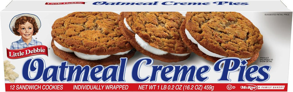 Little Debbie Oatmeal Crème Pies, 12 Individually Wrapped Sandwich Cookies, 16.2 OZ Box