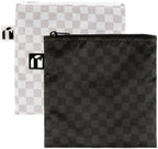 Bumkins Roamio Reusable Sandwich and Snack Bags, for Kids School Lunch and for Adults Portion, Washable Fabric, Waterproof Cloth Travel Pouch, Food-Safe Storage, Large 2-pk Black Check and Off White