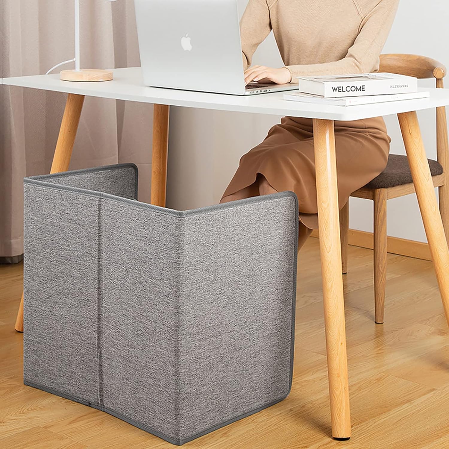 Foldable Foot Warmer Under Desk for Leg Feet with Blanket & Stands, 4-Fold Electric Portable Space Heater for Home Office with Overheat & Tip-Over Protection & Timer, Quiet Safe Quick Heating Panel
