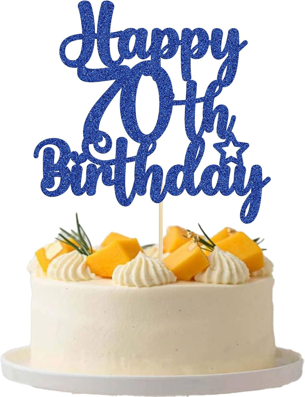 Gyufise 1Pc Happy 70th Birthday Cake Topper Glitter 70 & Fabulous Cheers to 70 Years 70th Birthday Cake Pick for Celebrating 70th Birthday Anniversary Party Cake Decorations Supplies Blue