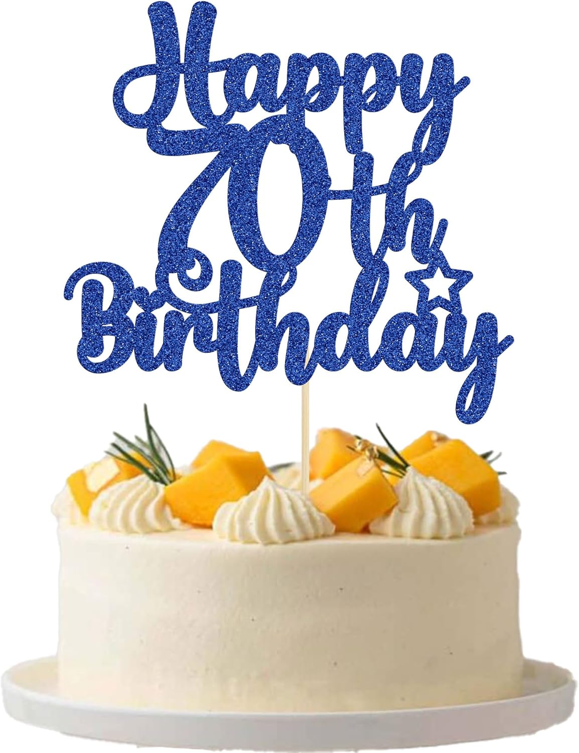 Gyufise 1Pc Happy 70th Birthday Cake Topper Glitter 70 & Fabulous Cheers to 70 Years 70th Birthday Cake Pick for Celebrating 70th Birthday Anniversary Party Cake Decorations Supplies Blue