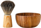 Shaving Brush and Bowl Set Synthetic Hair Shaving Brush with Solid Wood Handle and Wooden Shaving Soap Bowl for Men Easy to Lather Fits Wet Shaving