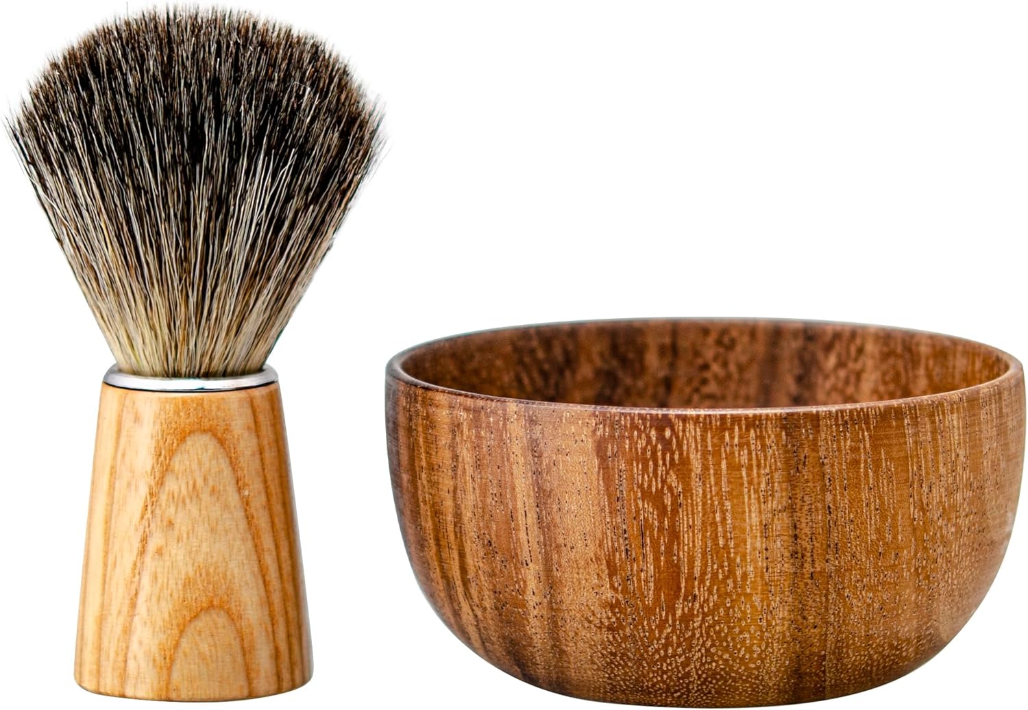 Shaving Brush and Bowl Set Synthetic Hair Shaving Brush with Solid Wood Handle and Wooden Shaving Soap Bowl for Men Easy to Lather Fits Wet Shaving