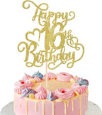 Rsstarxi 1 Pack Gold Glitter Happy 16th Birthday Cake Topper Cheers to 16 Years Old 16 Fabulous Cake Pick 16th Birthday Cake Decoration for Happy 16th Birthday Anniversary Party Decorations