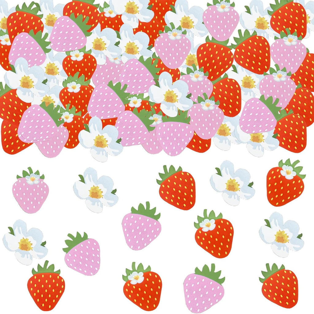 Strawberry Confetti, 100pcs Double Side Starwberry Flower Table Decorations Bridal Engagement Baby Shower Birthday Party Drink Toppers Anniversary Party Decorations Supplies (red)
